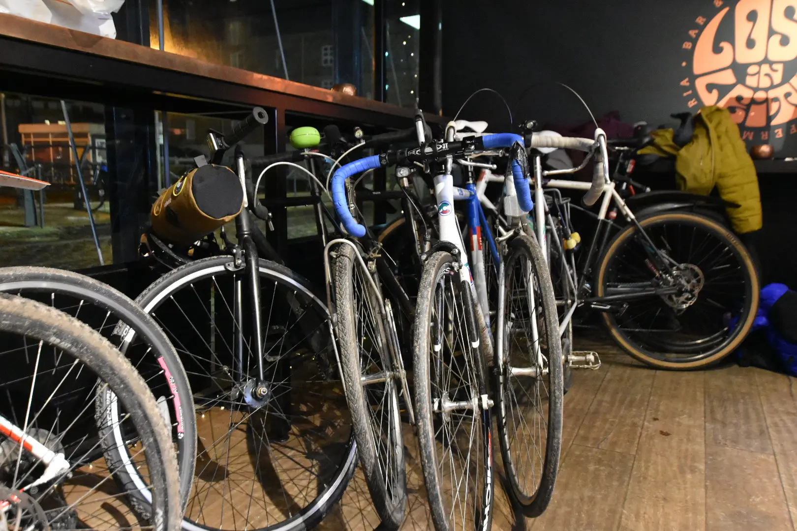 Bikes stacked against each other